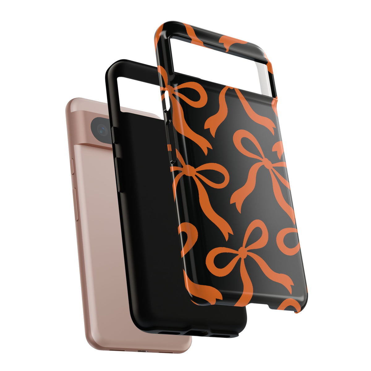 Bold Black and Burnt Orange Bow Pattern Phone Case - Black Phone Case