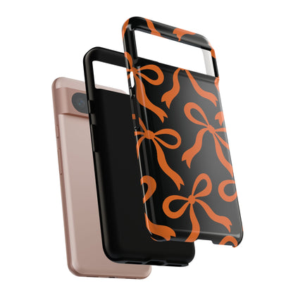Bold Black and Burnt Orange Bow Pattern Phone Case - Black Phone Case