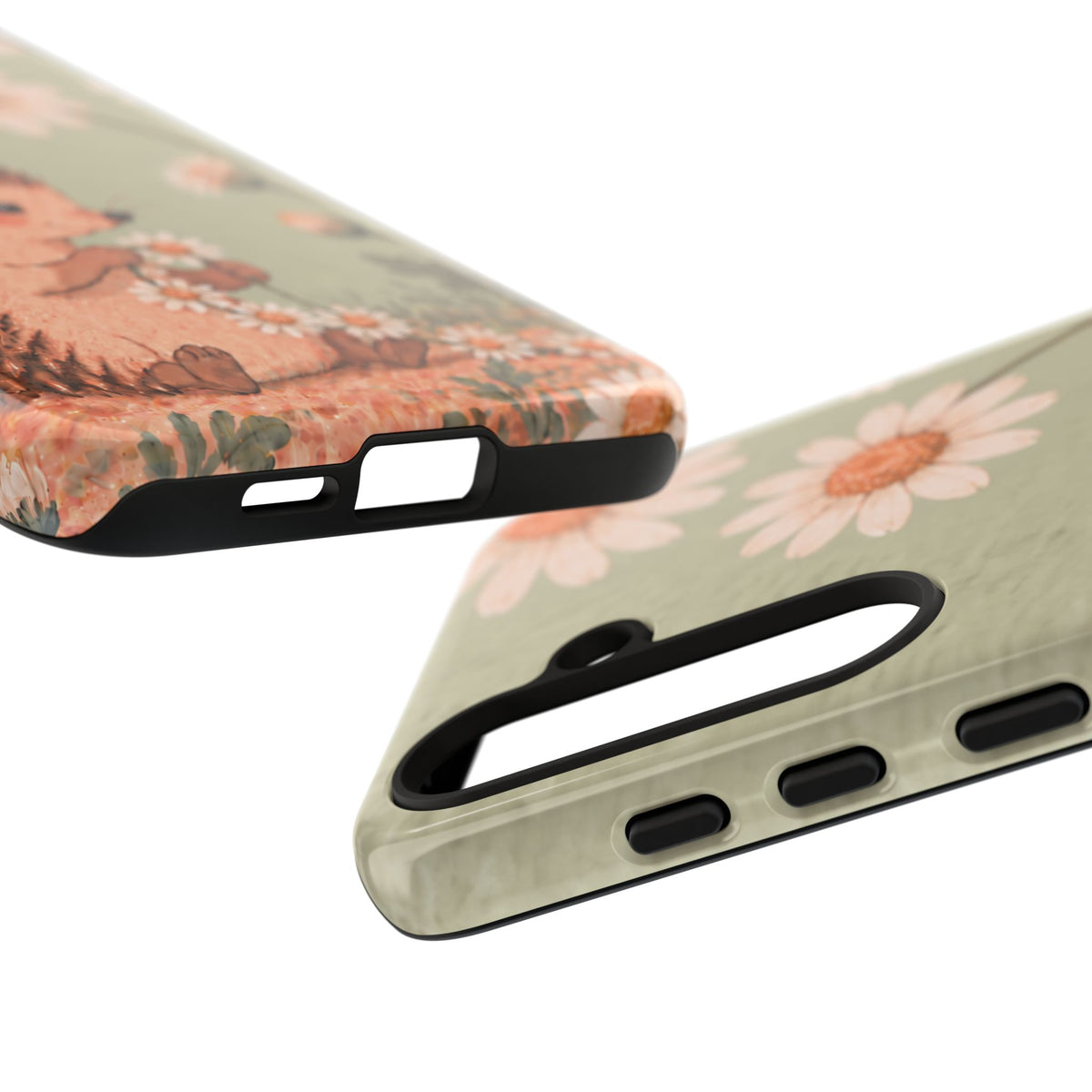 Whimsical Sage Green Hedgehog and Daisy Chain Phone Case - Green Phone Case