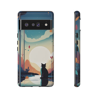 Stylised Cat & Moon Design Phone Case - Multicolor Phone Case - Google Pixel 6 Pro / Glossy