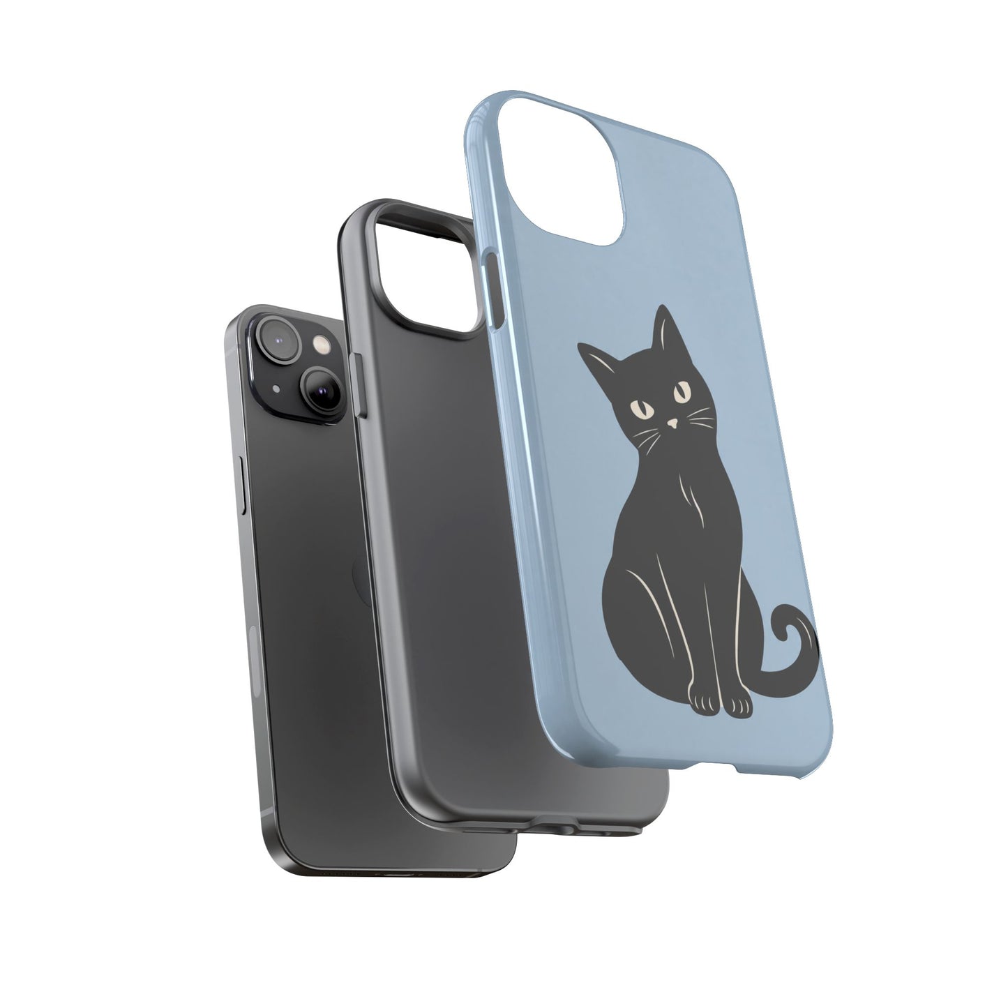 Minimalist Powder Blue & Black Cat Phone Case