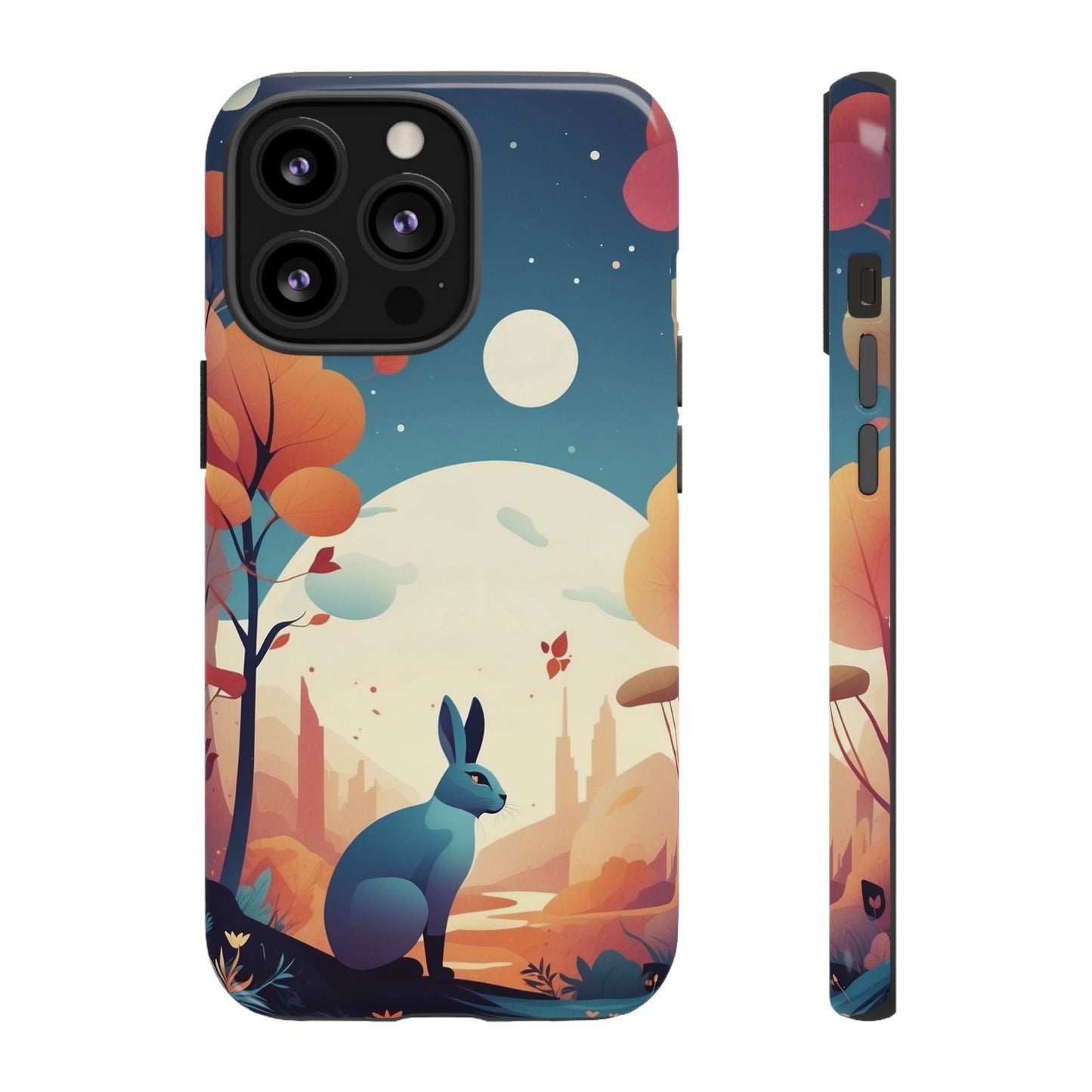 iPhone 13 Pro / Glossy Phone Case - Stylised Blue Hare Design Phone Case