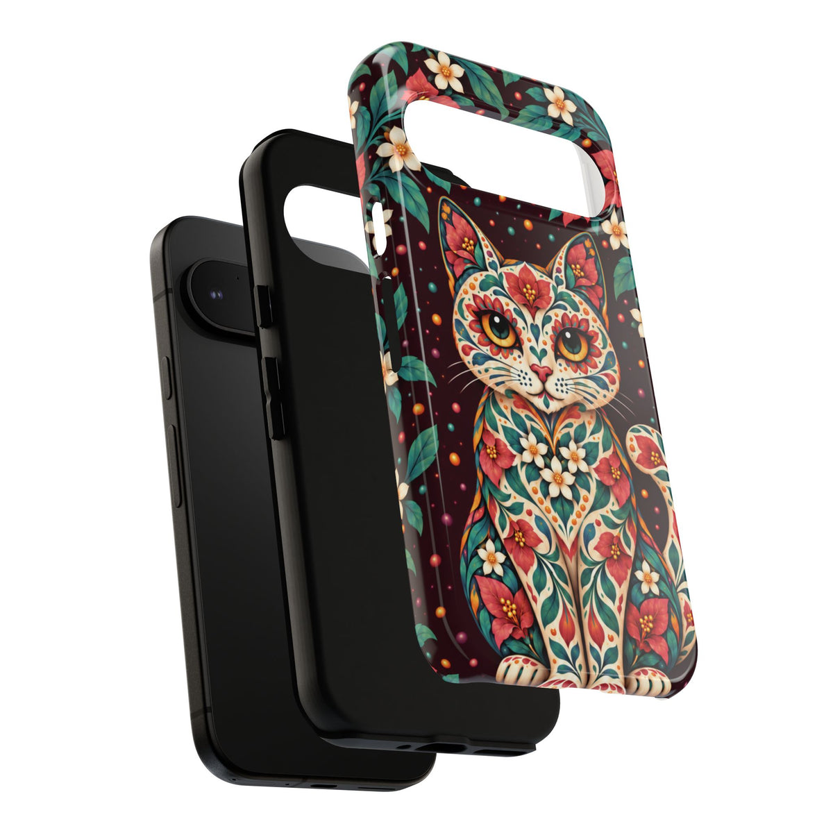 Vibrant Terracotta and Teal Calavera Cat Phone Case - Multicolor Phone Case