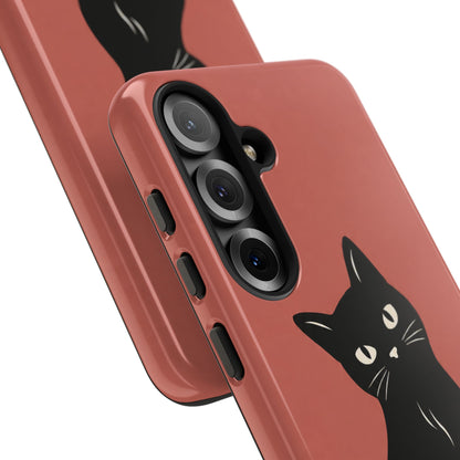 Minimalist Coral Red & Black Cat Phone Case