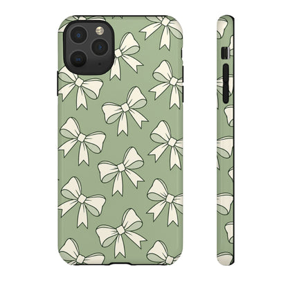 Chic Sage Green Bow Pattern Phone Case