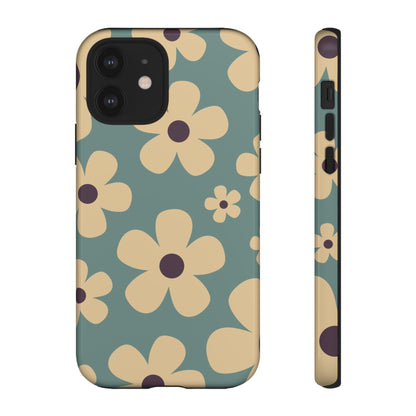 Cute Blue & Cream Daisy Pattern Phone Case - Blue Phone Case - iPhone 12 / Glossy