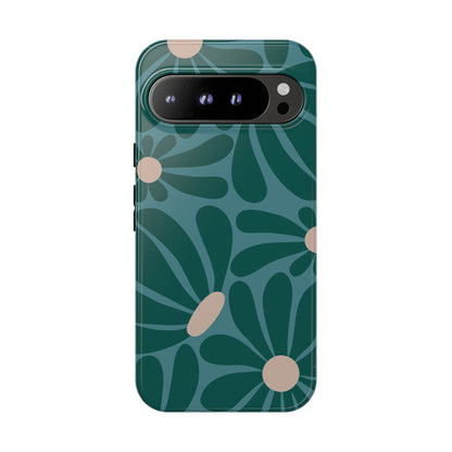 Google Pixel 9 Pro XL / Glossy Phone Case - ’Retro Turquoise Daisy Pattern’ Phone Case