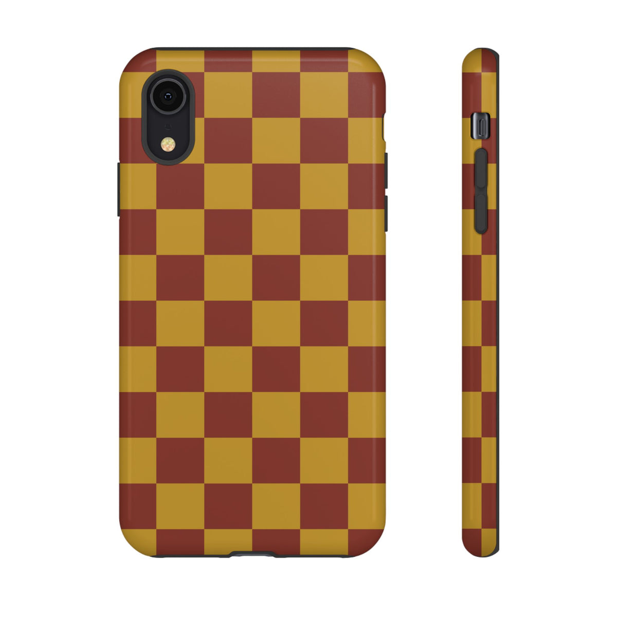Trendy Mustard & Burgandy Checked Pattern Phone Case - Brown Phone Case - iPhone XR / Glossy