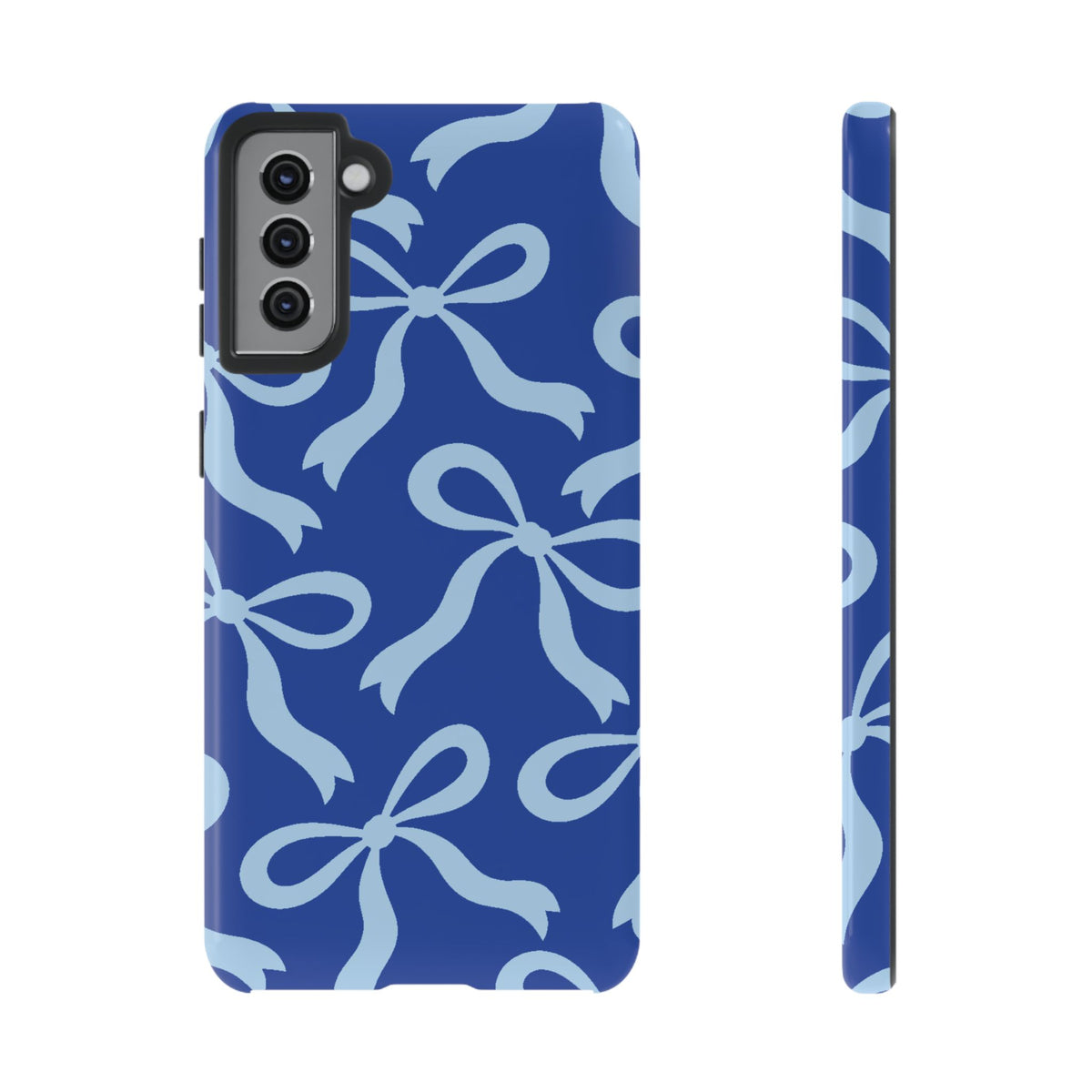 Bold Cobalt Blue and Powder Blue Bow Pattern Phone Case - Blue Phone Case - Samsung Galaxy S21 Plus / Glossy