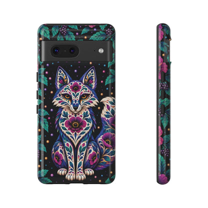 Vibrant Purple and Teal Calavera Fox Phone Case - Multicolor Phone Case - Google Pixel 7 / Glossy