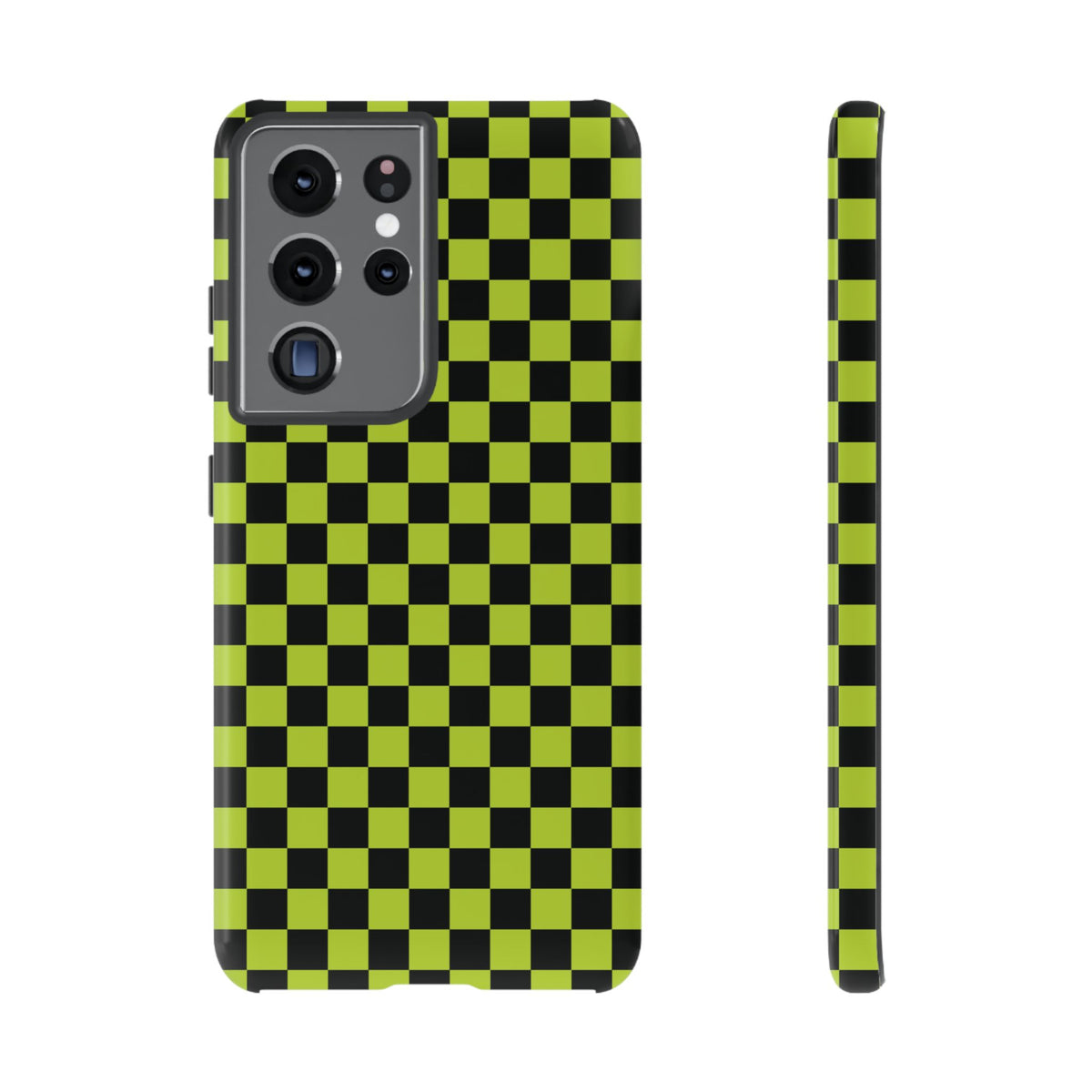 Trendy Neon Lime Green & Black Small Checked Pattern Phone Case - Green Phone Case - Samsung Galaxy S21 Ultra / Glossy