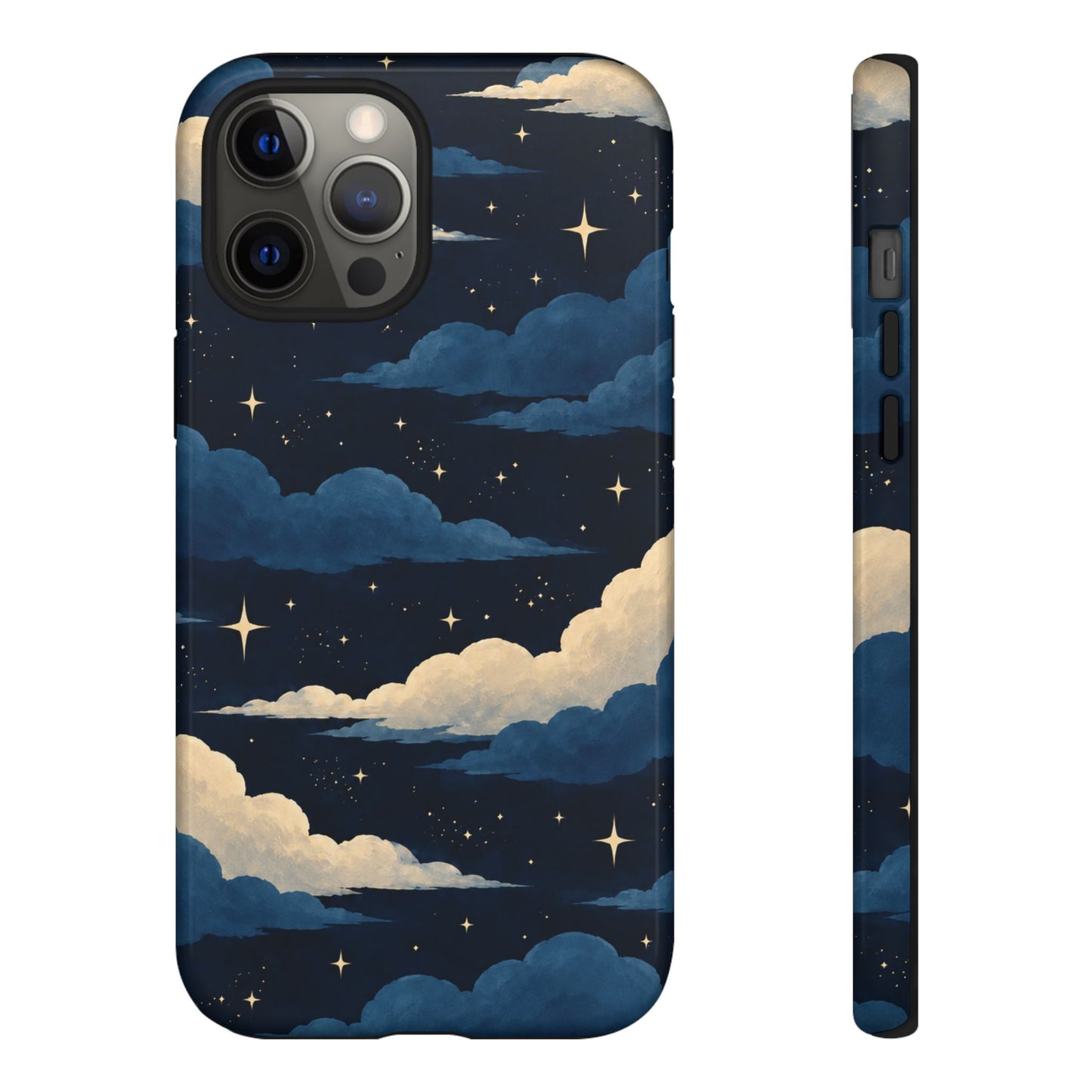 Illustrated Navy Blue Clouds & Stars Phone Case