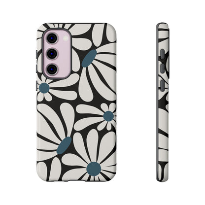Retro Black Daisy Pattern Phone Case - Black Phone Case - Samsung Galaxy S23 Plus / Glossy