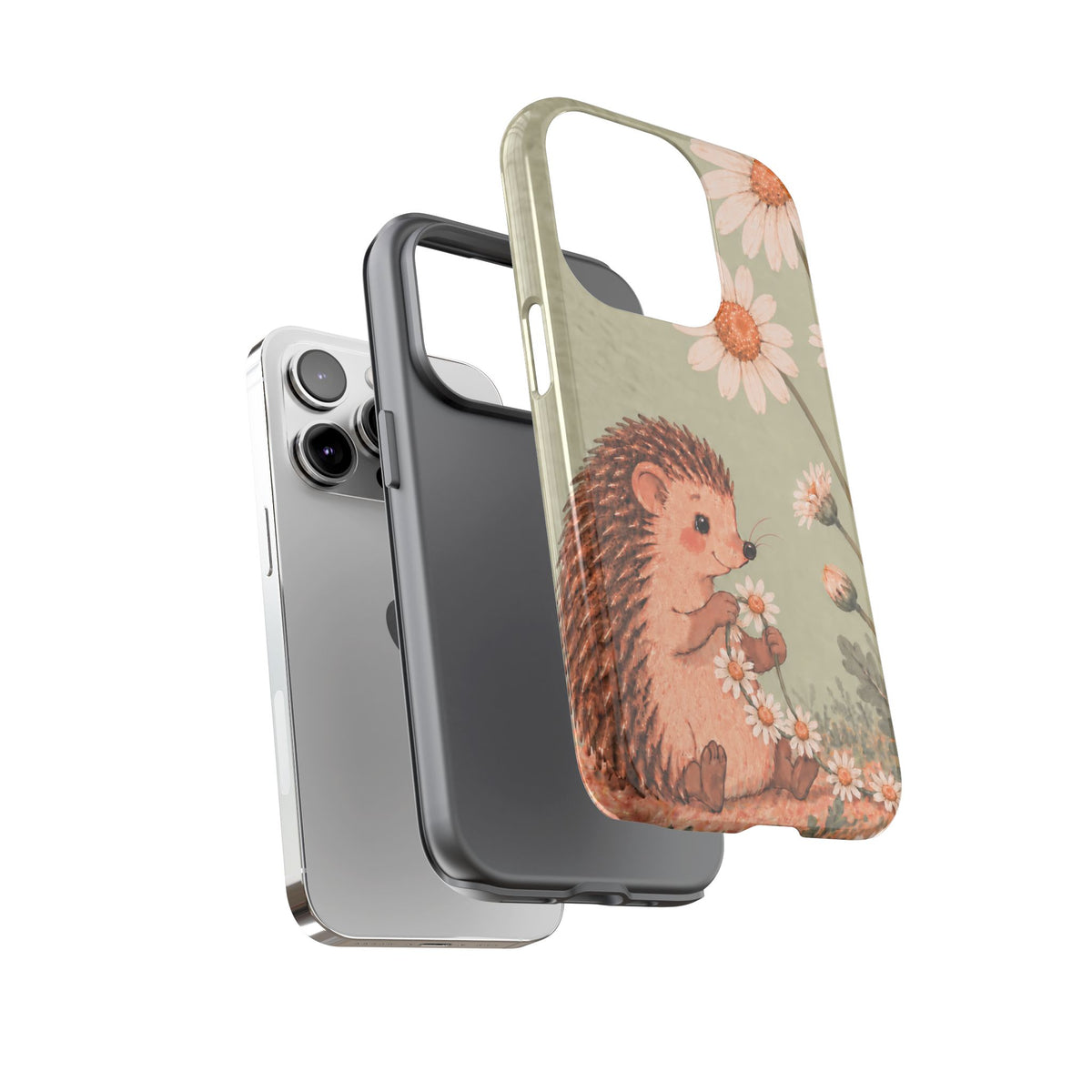 Whimsical Sage Green Hedgehog and Daisy Chain Phone Case - Green Phone Case