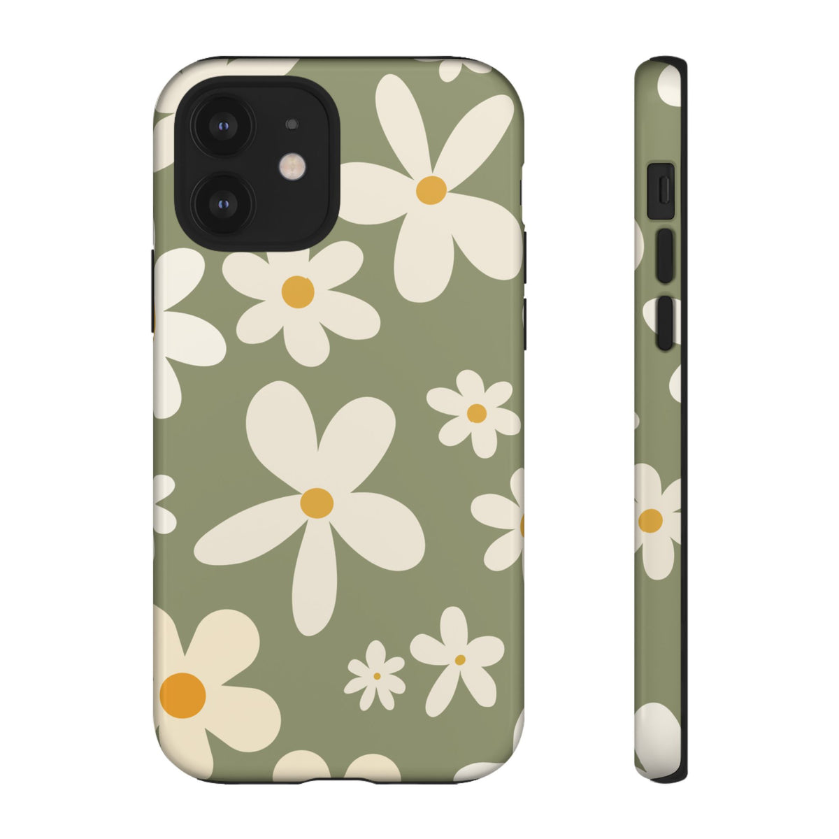 Chic Green Daisy Pattern Phone Case - Green Phone Case - iPhone 12 / Glossy