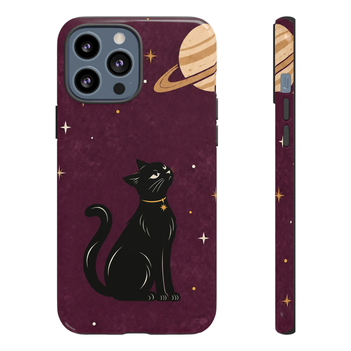Whimsical Plum Celestial Black Cat Phone Case