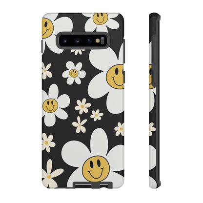Samsung Galaxy S10 Plus / Glossy Phone Case - Fun Retro Daisy Pattern with Dark Grey Background Phone Case