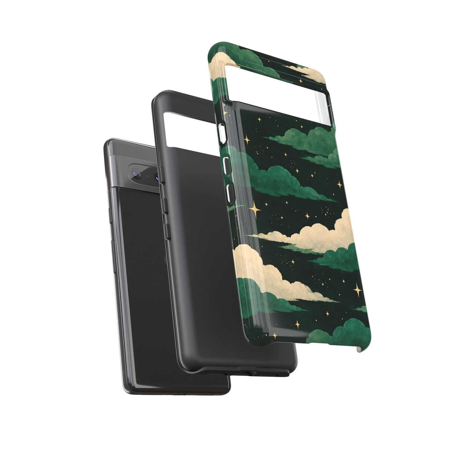 Illustrated Emerald Green Clouds & Stars Phone Case