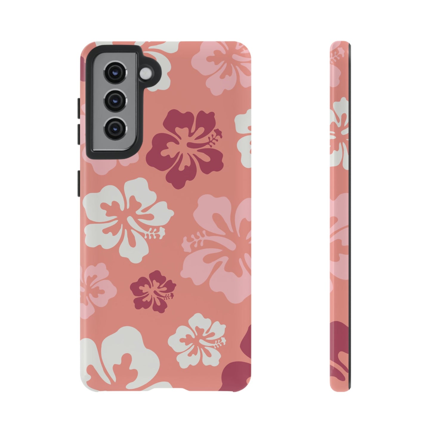 Samsung Galaxy S21 / Glossy Phone Case - ’Pink Hibiscus Retro Pattern #3’ Phone Case