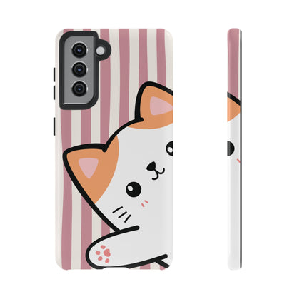 Playful Peakaboo Cat with Pink Stripe Pattern Phone Case - Pink Phone Case - Samsung Galaxy S21 / Glossy