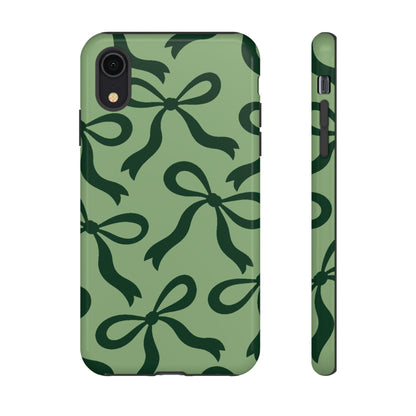 Bold Sage Green and Forest Green Bow Pattern Phone Case - Green Phone Case - iPhone XR / Glossy