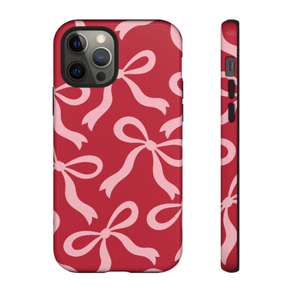 Bold Raspberry Red and Blush Pink Bow Pattern Phone Case - Red Phone Case - iPhone 12 Pro / Glossy