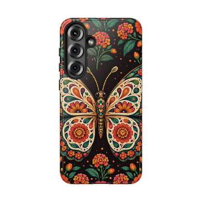 Vibrant Terracotta and Teal Calavera Butterfly Phone Case - Multicolor Phone Case - Samsung Galaxy S25 Plus / Glossy