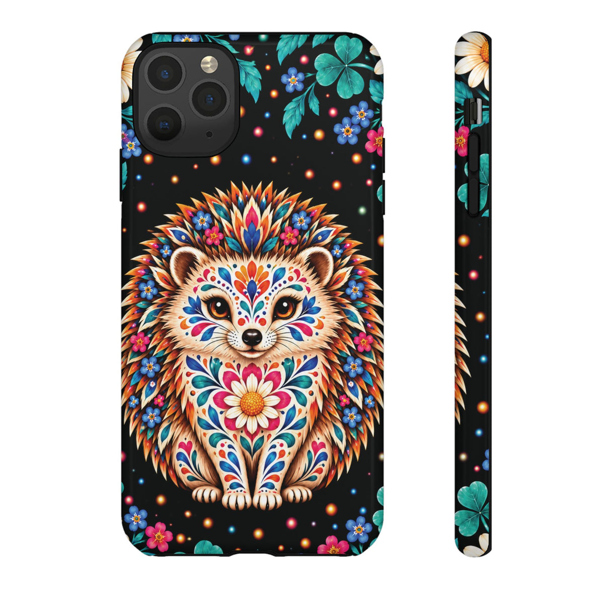 Vibrant Orange and Turquoise Calavera Hedgehog Phone Case - Multicolor Phone Case - iPhone 11 Pro Max / Glossy