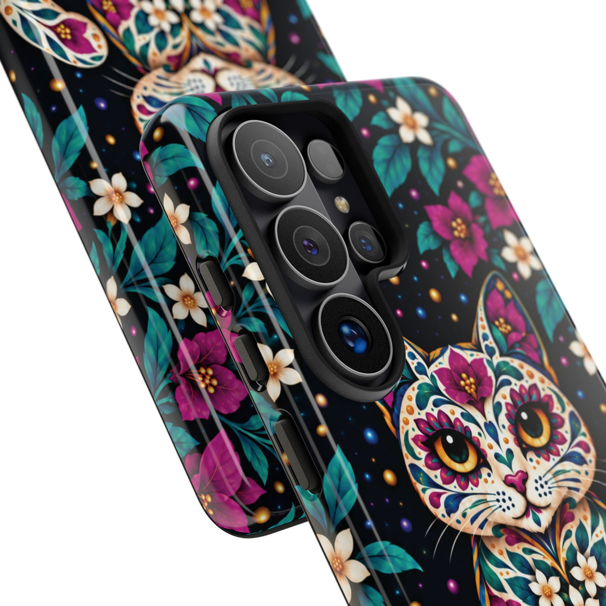 Vibrant Purple and Teal Calavera Cat Phone Case - Multicolor Phone Case