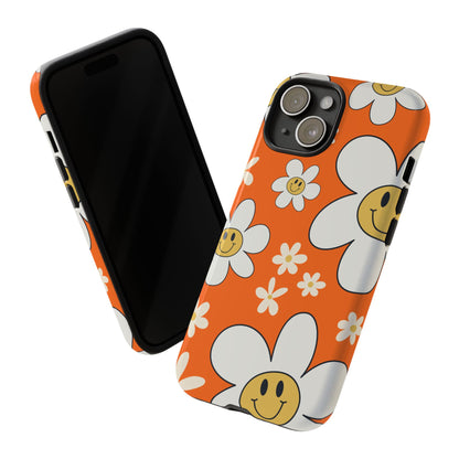 Fun Retro Daisy Pattern with Orange Background Phone Case - Orange Phone Case