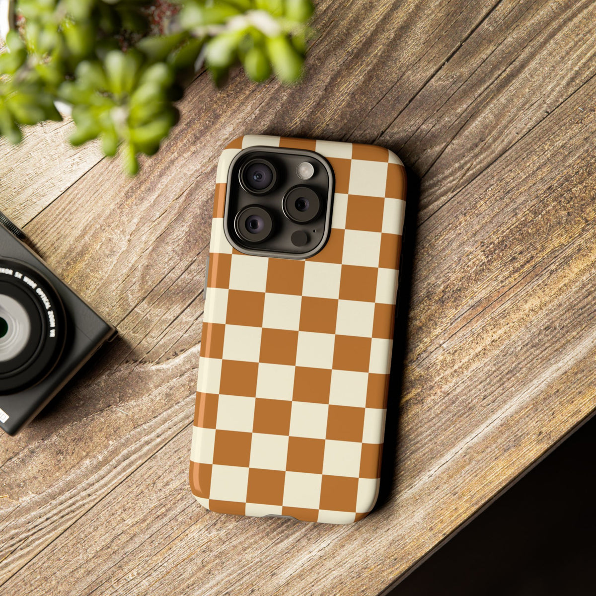 Orange & White Checked Pattern Phone Case - Orange Phone Case