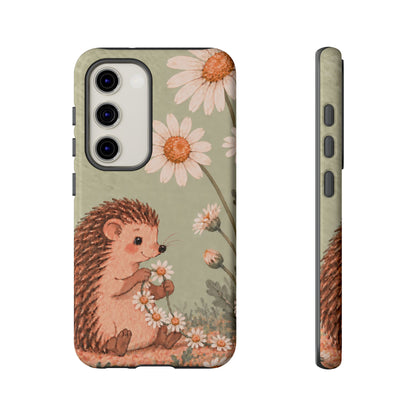 Whimsical Sage Green Hedgehog and Daisy Chain Phone Case - Green Phone Case - Samsung Galaxy S23 / Glossy