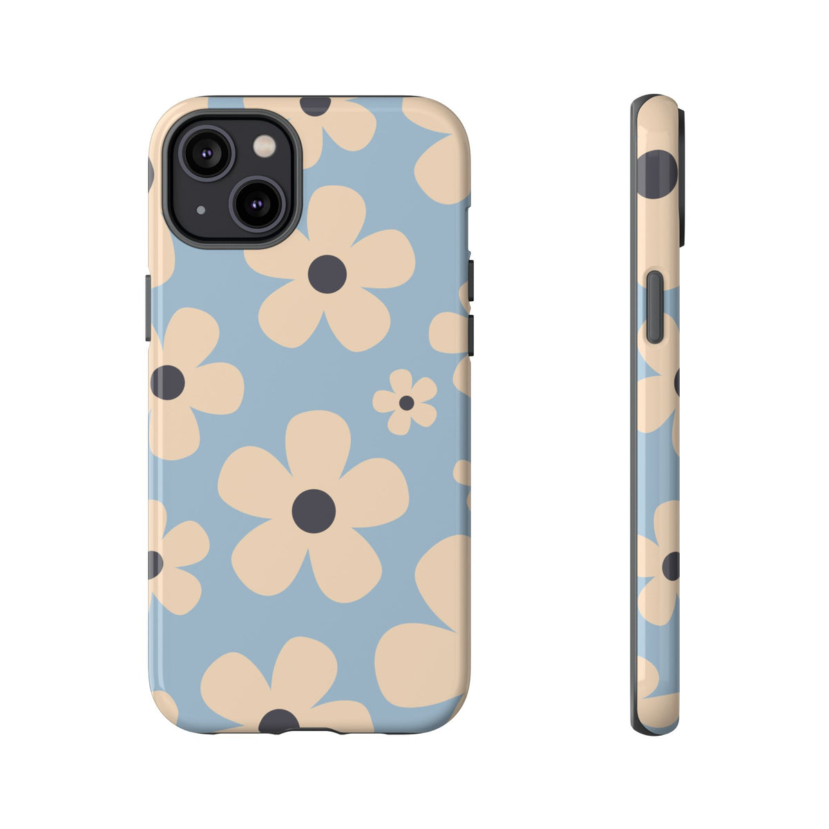 Cute Light Blue & Cream Daisy Pattern Phone Case - Blue Phone Case - iPhone 14 Plus / Glossy