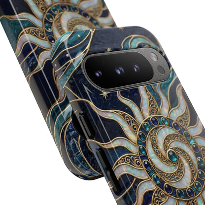 Elegant Teal & Gold Cosmic Sunburst Phone Case