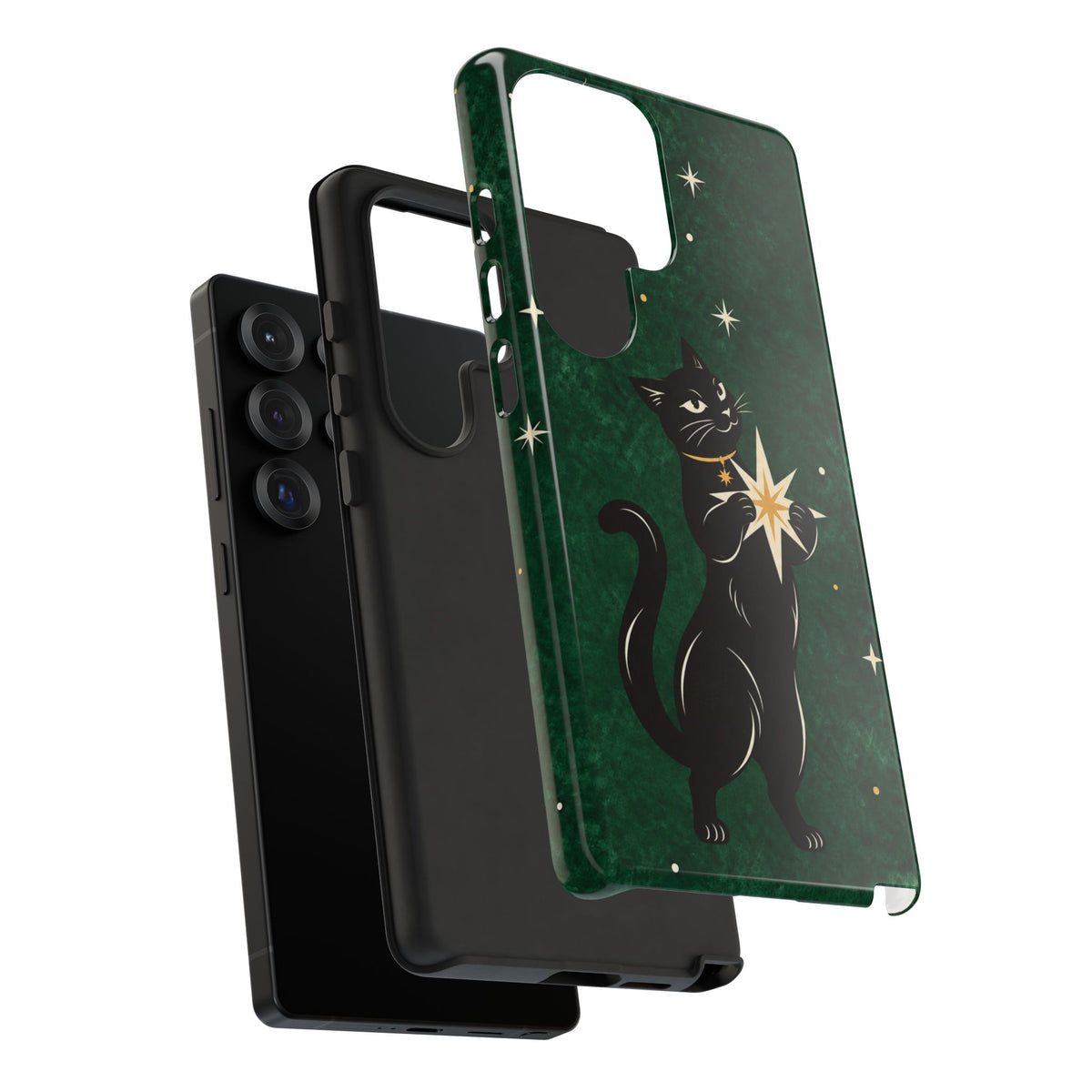 Forest Green Celestial Black Cat Phone Case - Green Phone Case