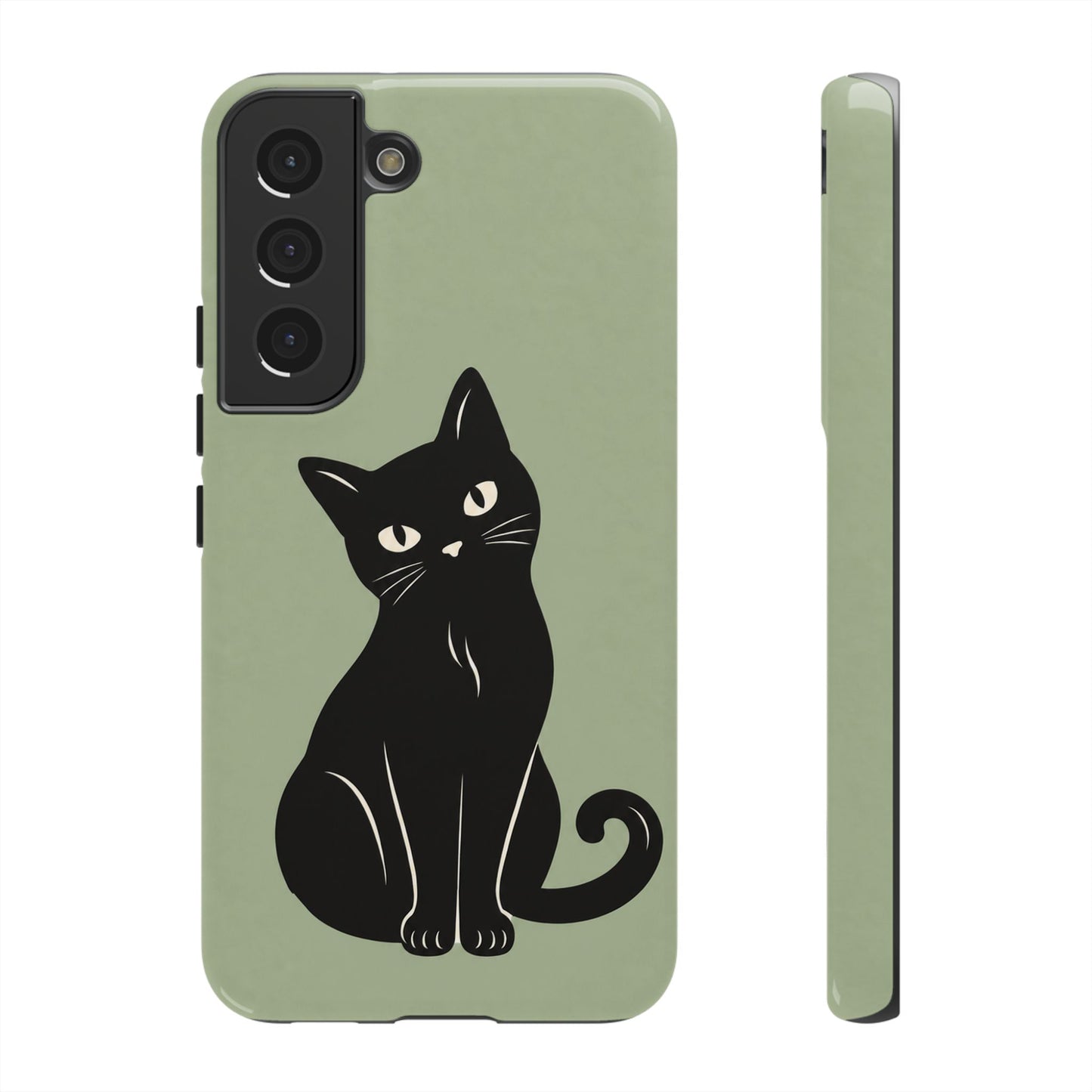 Minimalist Sage Green & Black Cat Phone Case