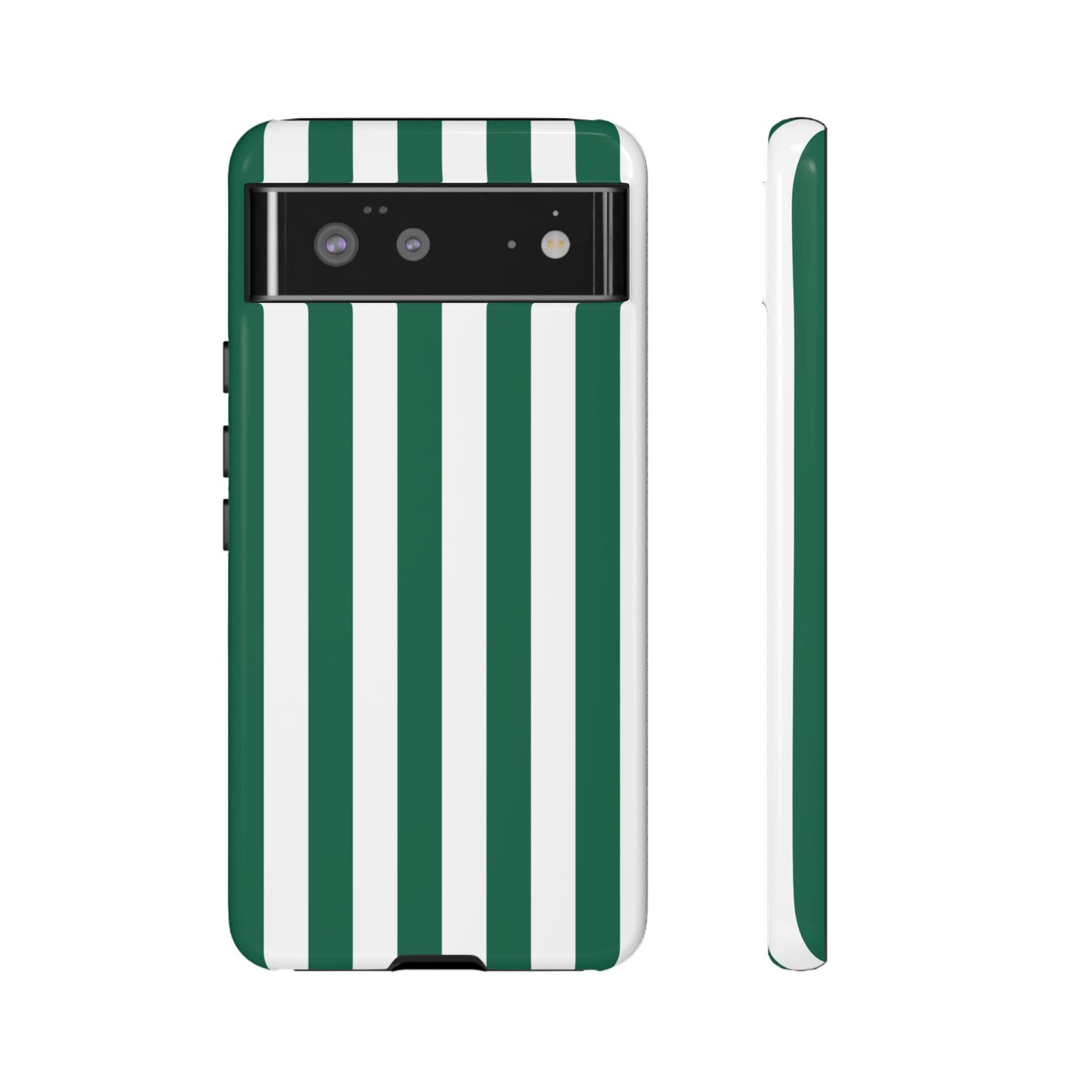 Google Pixel 6 / Glossy Phone Case - Simple Green & White Stripe Pattern Phone Case