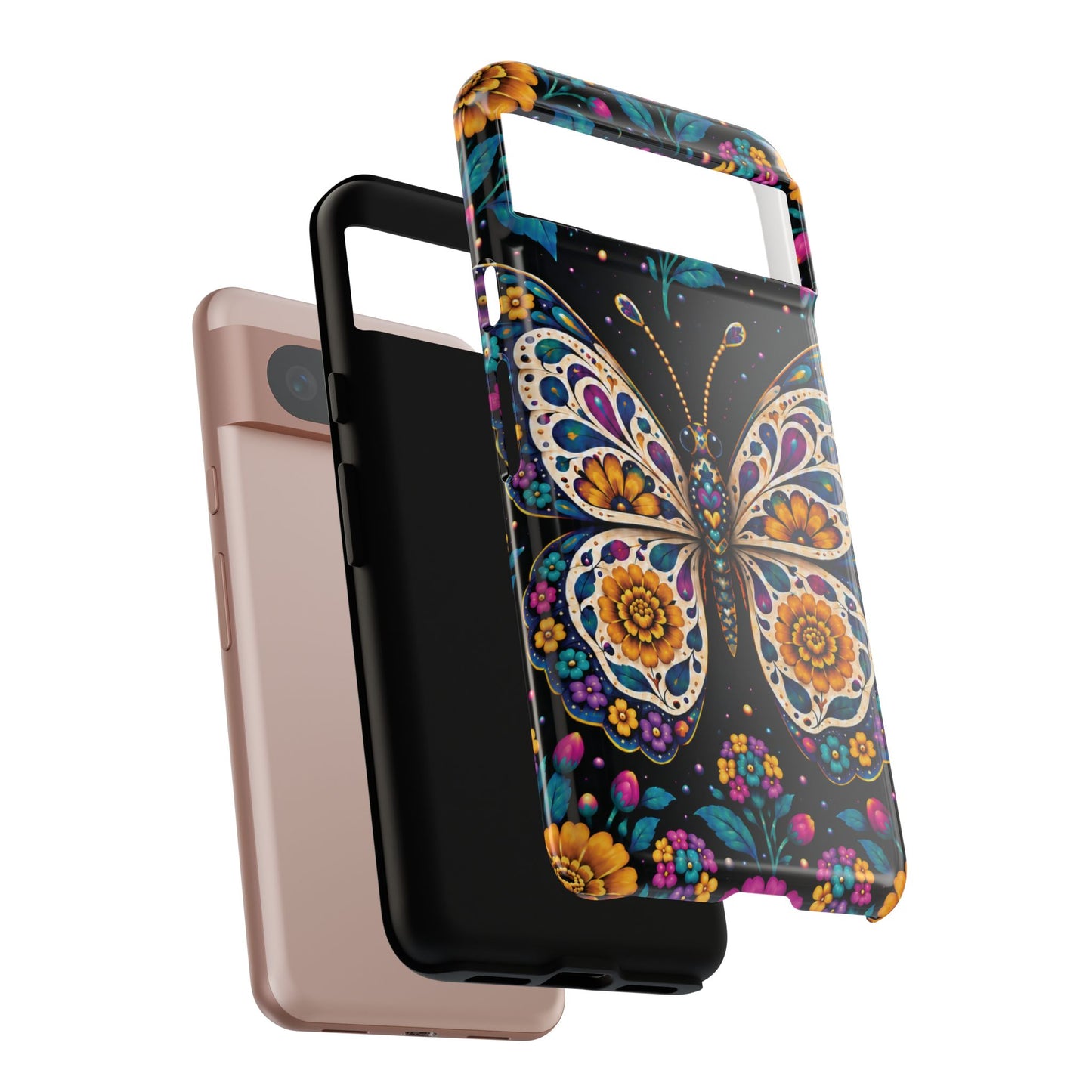 Vibrant Purple and Teal Calavera Butterfly Phone Case - Multicolor Phone Case