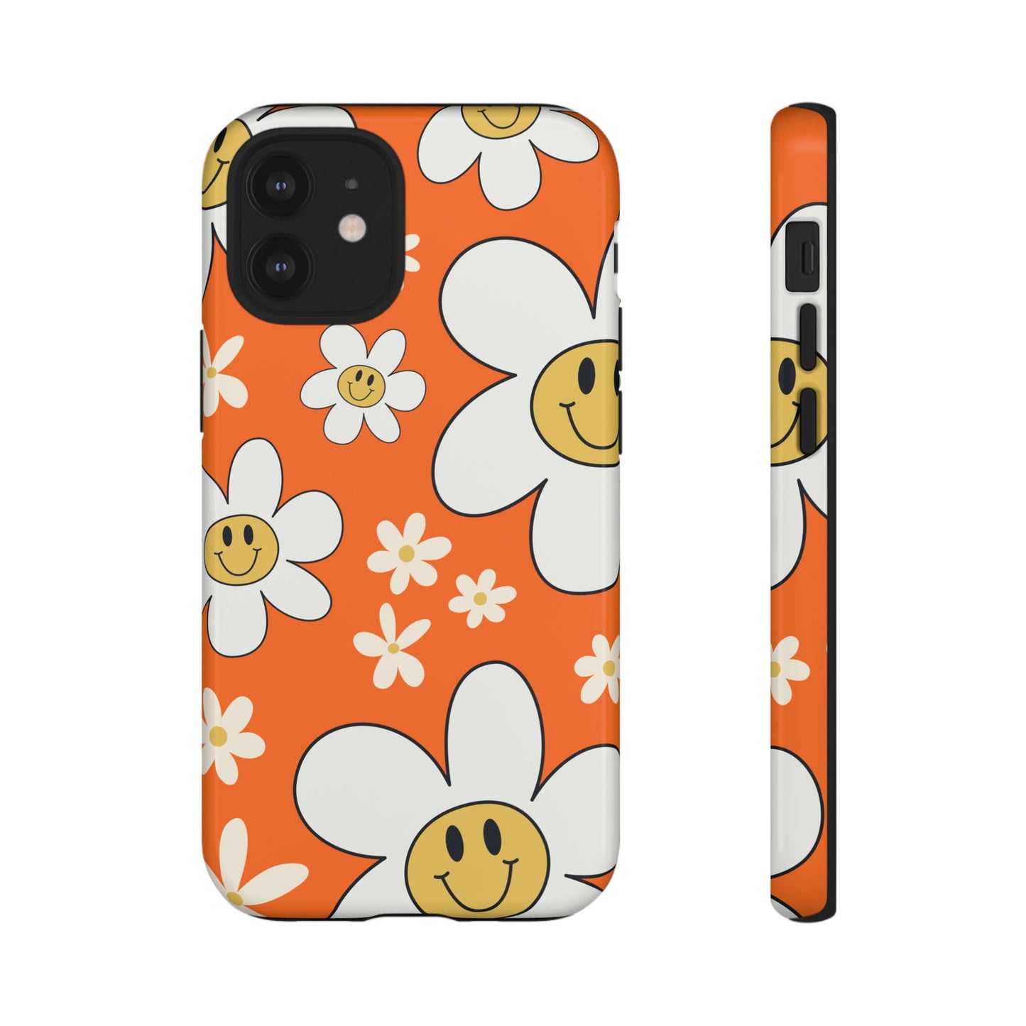 Fun Retro Daisy Pattern with Orange Background Phone Case - Orange Phone Case - iPhone 12 Mini / Glossy