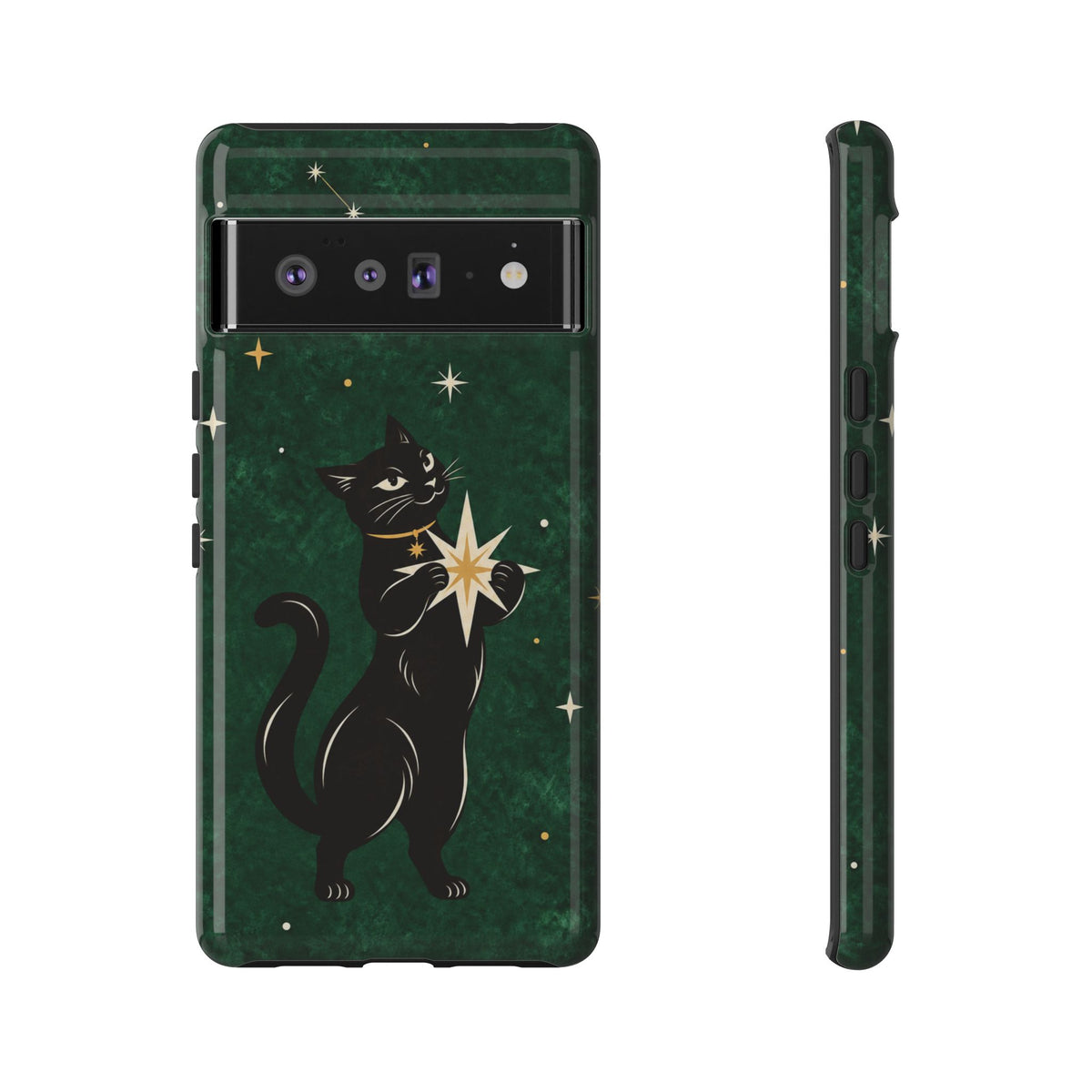 Forest Green Celestial Black Cat Phone Case - Green Phone Case - Google Pixel 6 Pro / Glossy