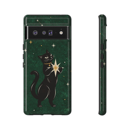 Forest Green Celestial Black Cat Phone Case - Green Phone Case - Google Pixel 6 Pro / Glossy