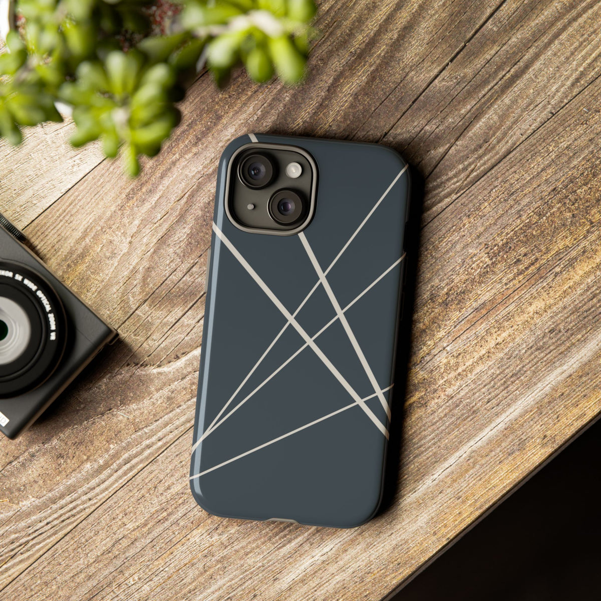Abstract Blue with Beige Lines Phone Case - Blue Phone Case