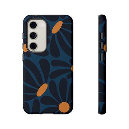 Dark Blue & Orange Daisy Pattern Phone Case - Blue Phone Case - Samsung Galaxy S23 / Glossy