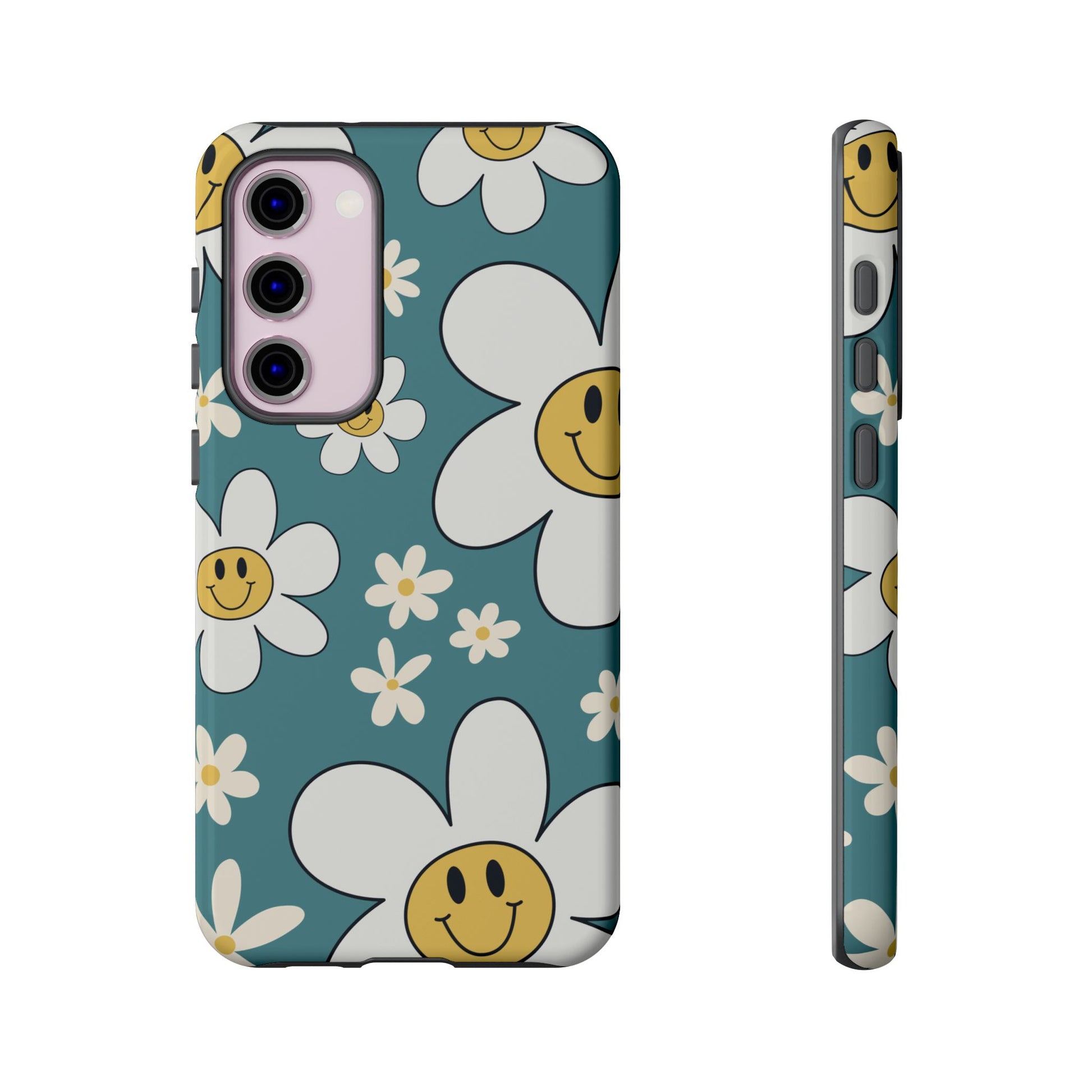 Fun Retro Daisy Pattern with Light Blue Background Phone Case - Blue Phone Case