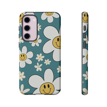 Fun Retro Daisy Pattern with Light Blue Background Phone Case - Blue Phone Case