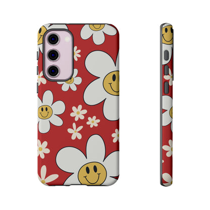 Samsung Galaxy S23 Plus / Glossy Phone Case - Fun Retro Daisy Pattern with Red Background Phone Case
