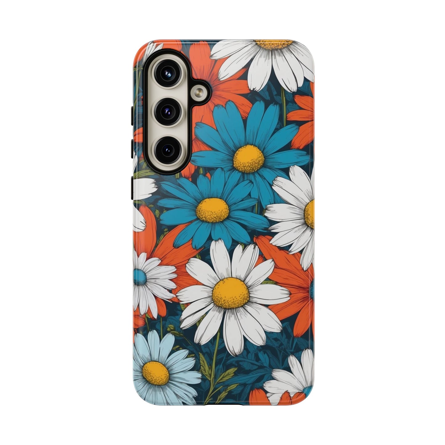 Samsung Galaxy S24 Plus / Glossy Phone Case - Pop Art Daisies Illustration ’Red & Blue’ Phone Case