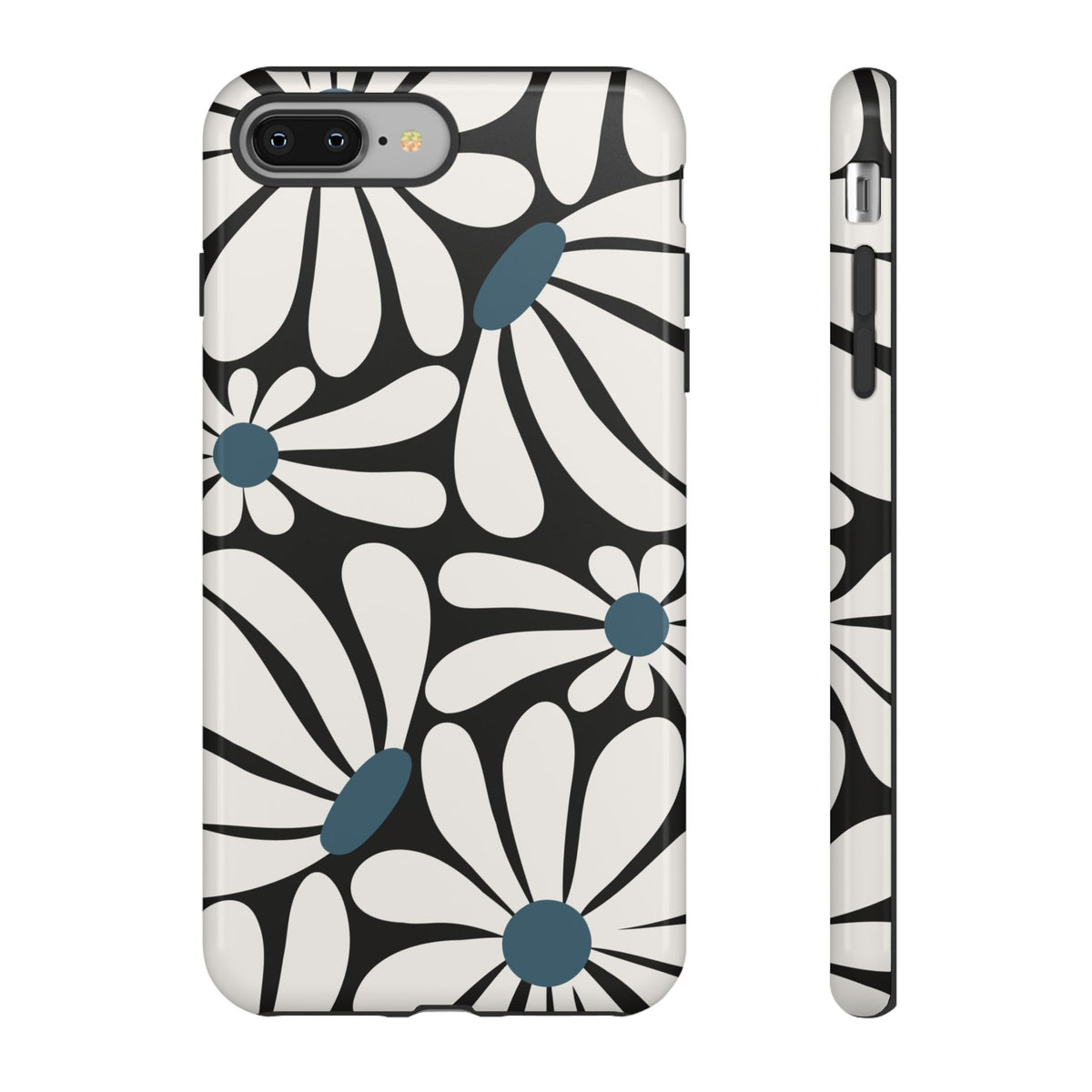 Retro Black Daisy Pattern Phone Case - Black Phone Case - iPhone 8 Plus / Glossy