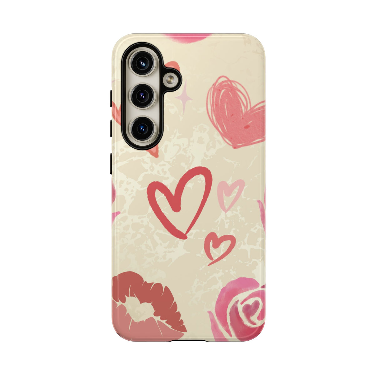 Cute Pink Heart & Rose Pattern Phone Case - Pink Phone Case - Samsung Galaxy S24 / Glossy