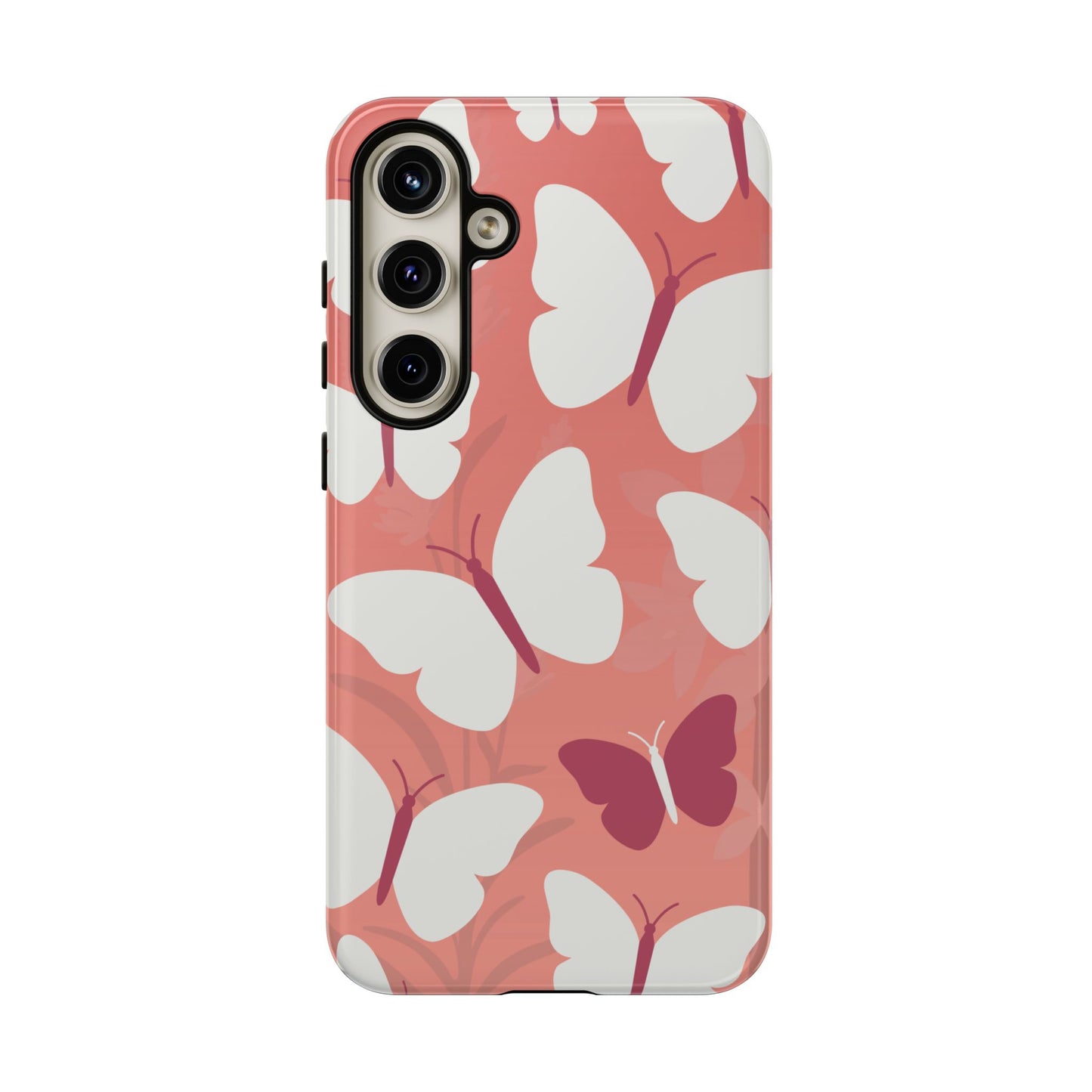 Samsung Galaxy S24 Plus / Glossy Phone Case - Minimalist Pink Butterfly Pattern Phone Case